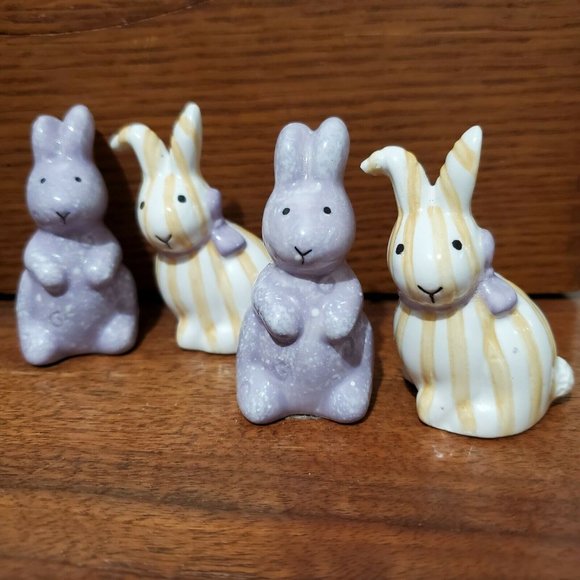 2 sets Purple & Peach Striped Quilted Bunny Mini Salt & Pepper Shakers rabbit - Picture 10 of 10